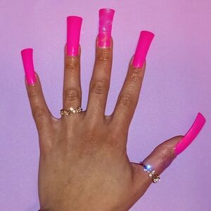10pcs 2XL Duckbill Pink with Blooming Gel Accent Press On Nails